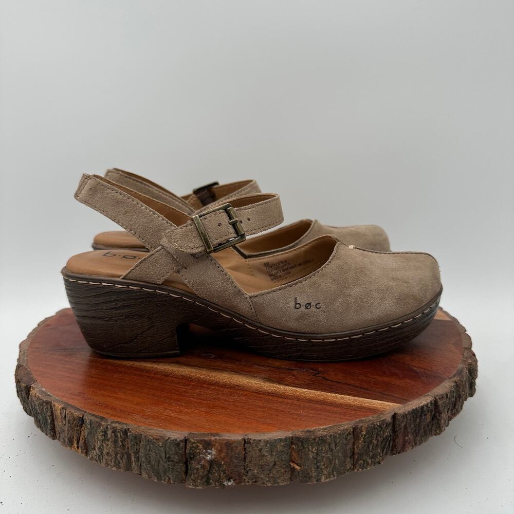 BOC Born Concept Low Heel Suede Clog Sandal Tan Beige Size 8 EUC Boho Coastal - Picture 3 of 11